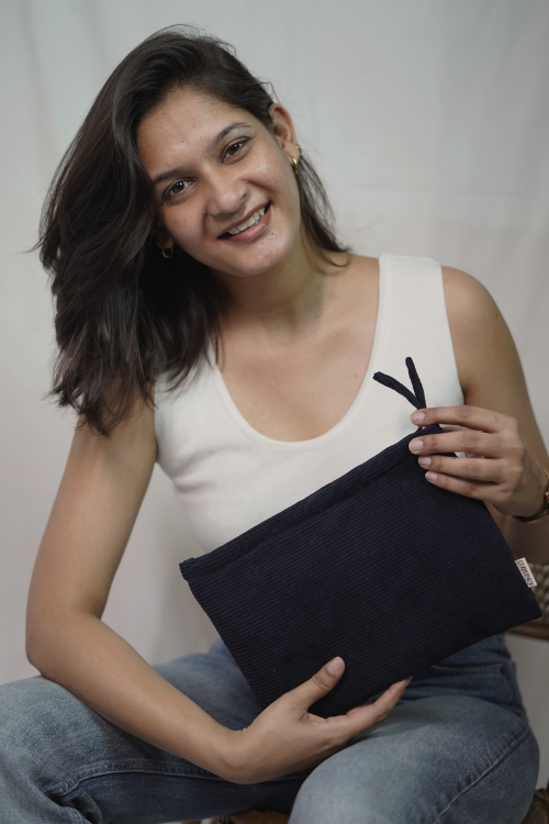 Ekatra Courdroy Pouch Large  - Midnight Sky  ( Set Of 2 )