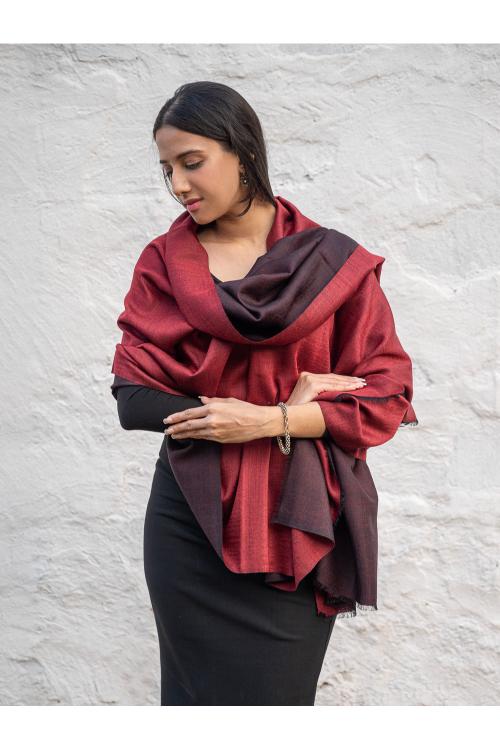 Exclusive Reversible Soft Kashmiri Wool Shawl - Wine Red & Dark Brown