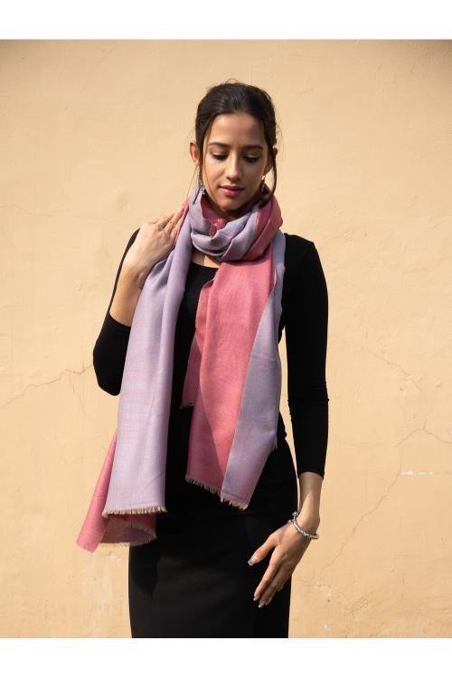 Exclusive Reversible Soft Kashmiri Wool Stole - Lavender & Warm Pink
