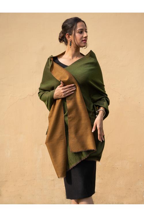 Exclusive Reversible Soft Kashmiri Wool Stole - Pale Brown & Green