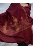 Exclusive, Fine Hand Embroidered Kashmiri Shawl - Dark Red Ornate