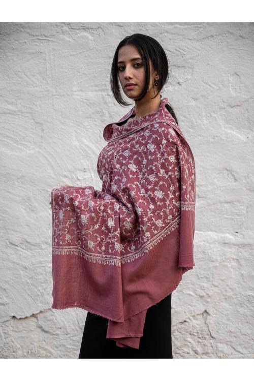 Exclusive, Fine Hand Embroidered Kashmiri Shawl - Regal Pink