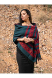 Exclusive, Soft Himachal Wool Stole - 6 Panels, Peacock Blue