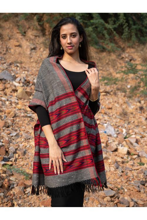 Exclusive, Soft Himachal Wool Stole - 6 Panels, Warm Grey