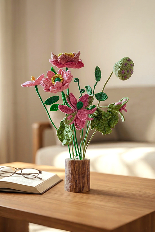 Samoolam Blushing Lotus Harmony - Crochet Flower Bouquet