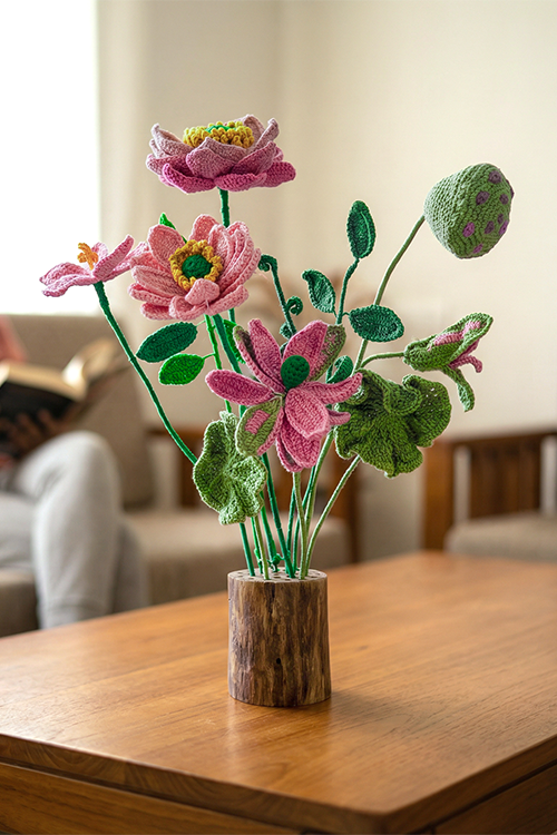 Samoolam Blushing Lotus Harmony - Crochet Flower Bouquet