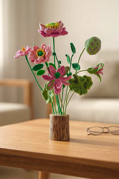 Samoolam Blushing Lotus Harmony - Crochet Flower Bouquet