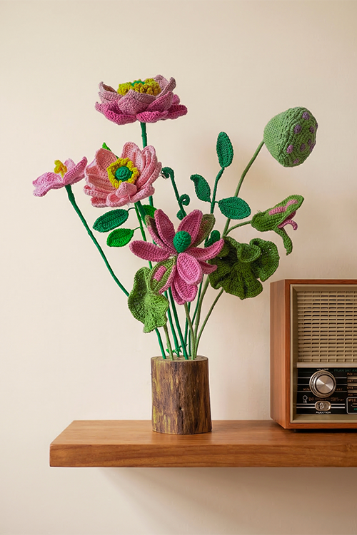 Samoolam Blushing Lotus Harmony - Crochet Flower Bouquet