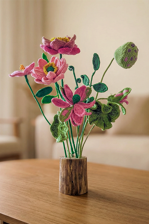 Samoolam Blushing Lotus Harmony - Crochet Flower Bouquet