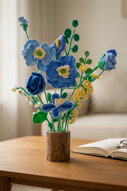 Samoolam Blue Serenity - Crochet Flower Bouquet