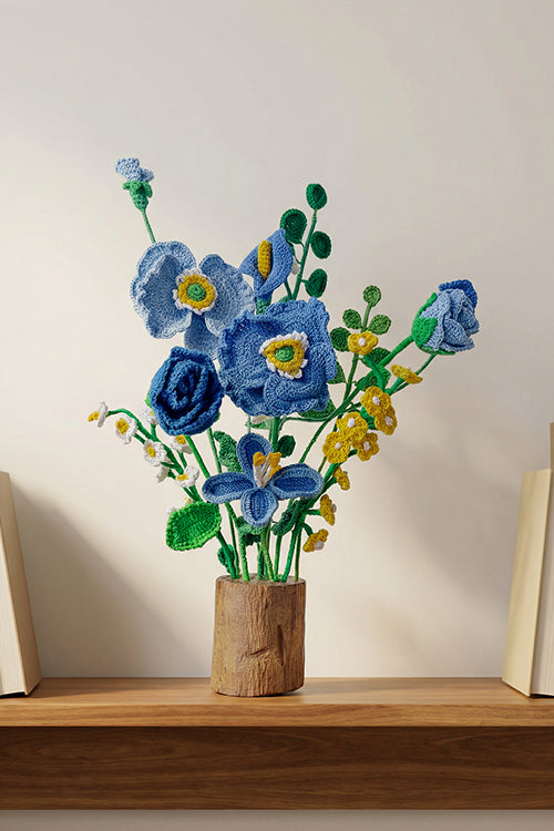 Samoolam Blue Serenity - Crochet Flower Bouquet