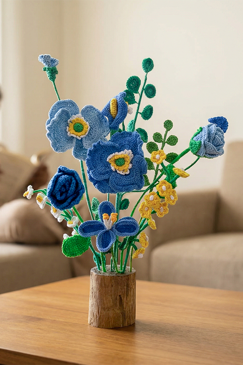 Samoolam Blue Serenity - Crochet Flower Bouquet