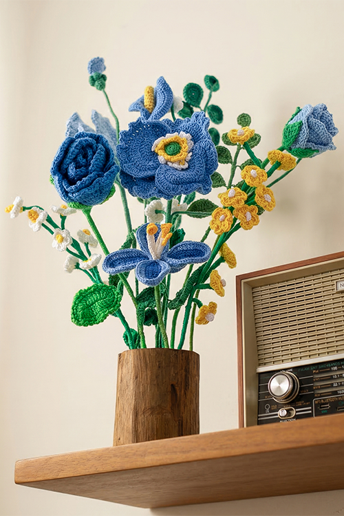 Samoolam Blue Serenity - Crochet Flower Bouquet