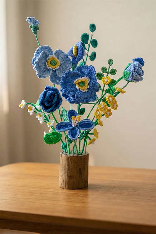 Samoolam Blue Serenity - Crochet Flower Bouquet
