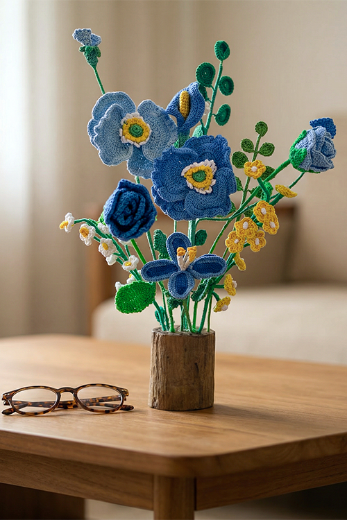 Samoolam Blue Serenity - Crochet Flower Bouquet