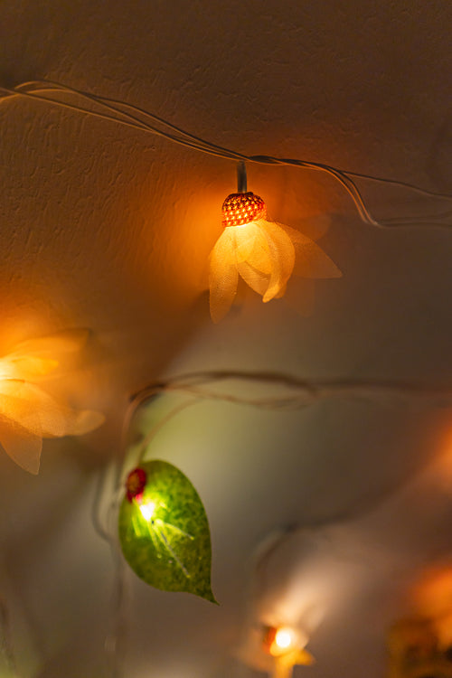 Samoolam Radiant Florals - Crocheted String Lights - Orange