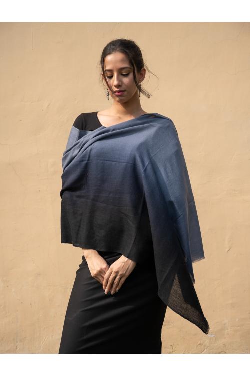 Fine, Soft Kashmiri Ombre Wool Stole - Shaded Grey Black