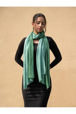 Fine, Soft Kashmiri Ombre Wool Stole - Shaded Sea Green