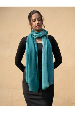 Fine, Soft Kashmiri Ombre Wool Stole - Shaded Turquoise