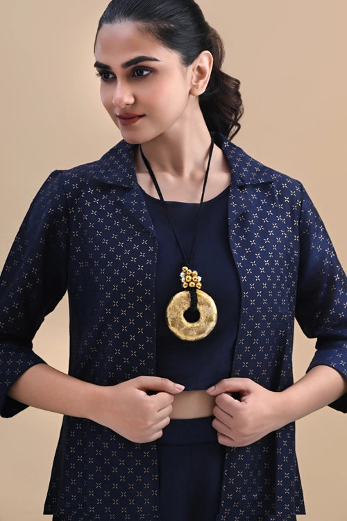 Miharu Black Gold Tone Circle Big Brass Pendant Necklace