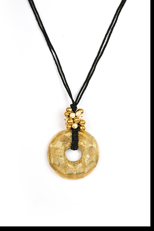 Miharu Black Gold Tone Circle Big Brass Pendant Necklace