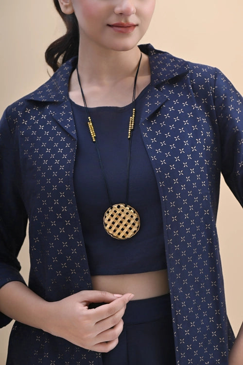Miharu Black Gold Tone Small Pendant Necklace