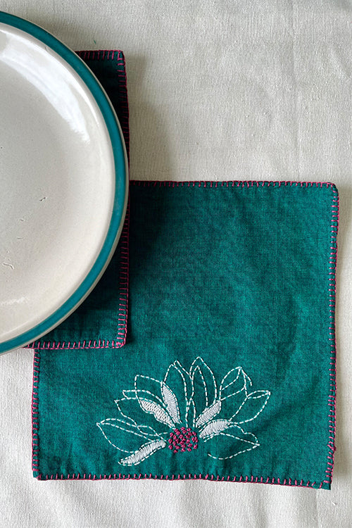 Okhai "Botanical" Hand Embroidered Pure Cotton Set of 6 Coasters