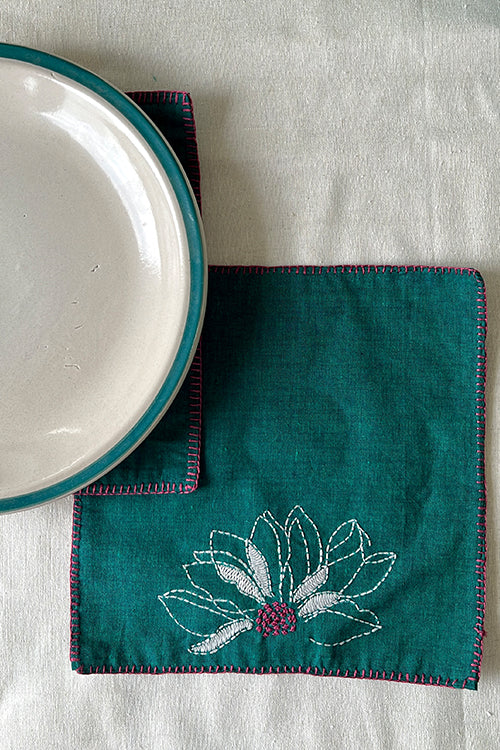 Okhai "Botanical" Hand Embroidered Pure Cotton Set of 6 Coasters