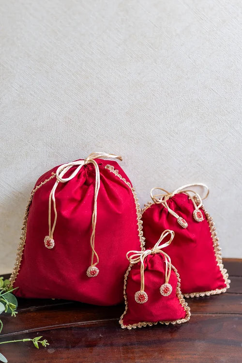 Samoolam Festive Gift Pouch (Set Of 3) - Red