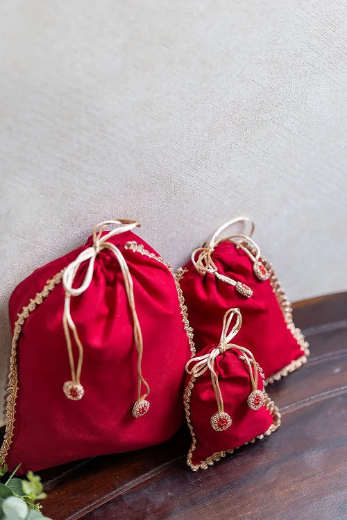 Samoolam Festive Gift Pouch (Set Of 3) - Red