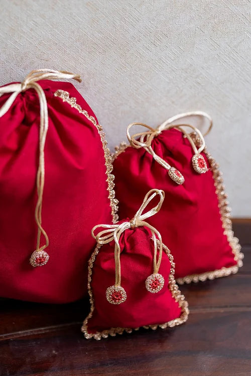Samoolam Festive Gift Pouch (Set Of 3) - Red