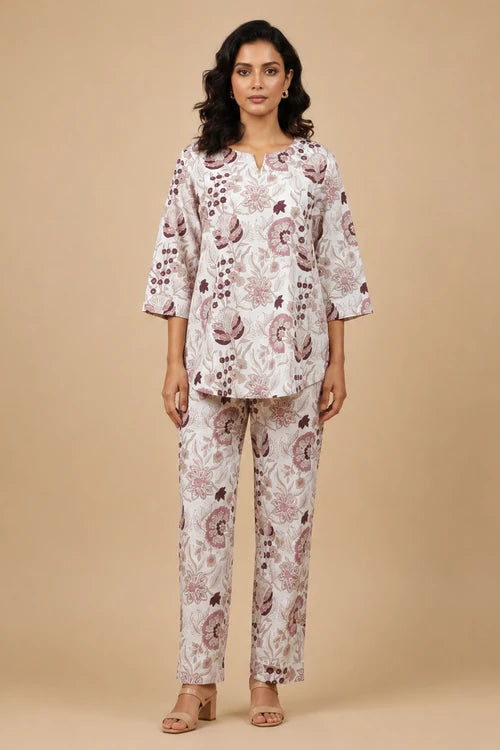 Indi Dhaage Ivory Handblock Printed Cotton Co-Ord Set