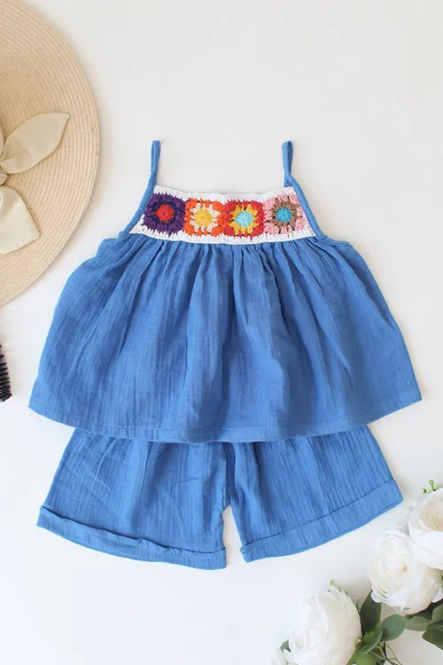 Ajoobaa Kid "Floral" Shorts Set - Blue