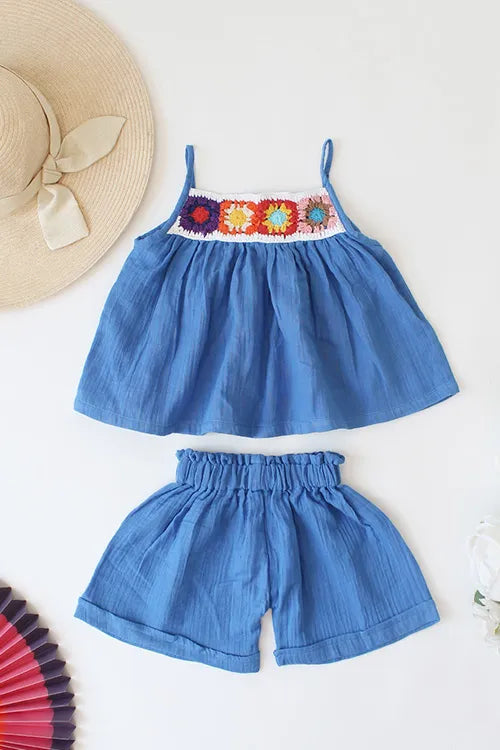 Ajoobaa Kid "Floral" Shorts Set - Blue