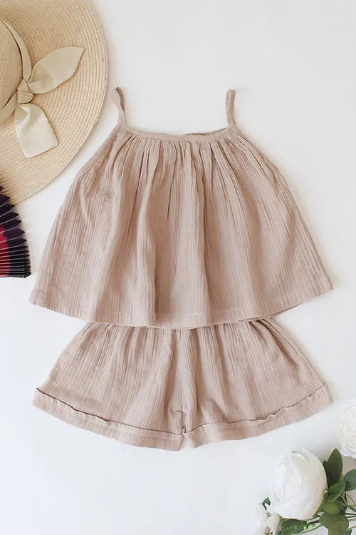 Ajoobaa Kid "Floral" Shorts Set - Beige