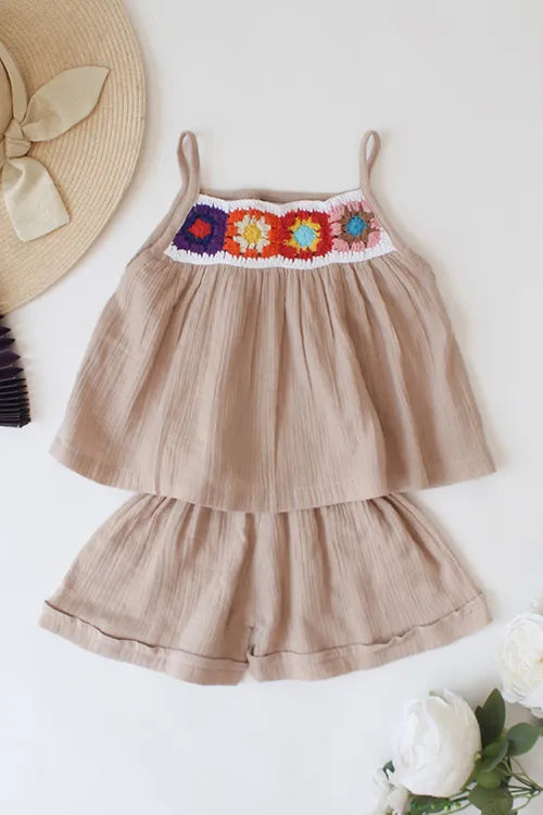 Ajoobaa Kid "Floral" Shorts Set - Beige