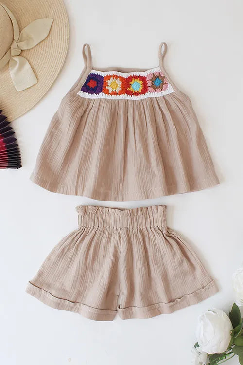 Ajoobaa Kid "Floral" Shorts Set - Beige