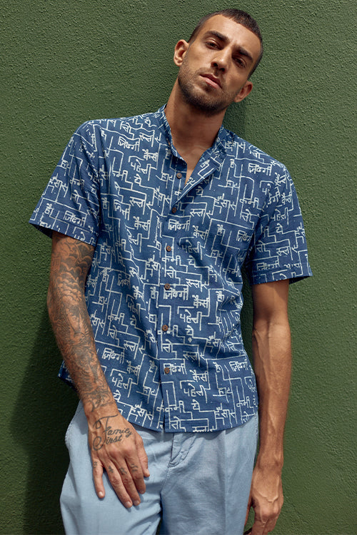 Blue Sienna Printed Pure Cotton Half Sleeves Shirt For Men Online.
