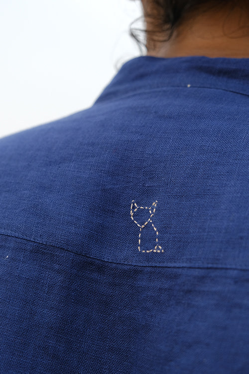 Okhai 'Oceania' Cotton Linen Blend Hand Embroidered Full Sleeves Shirt