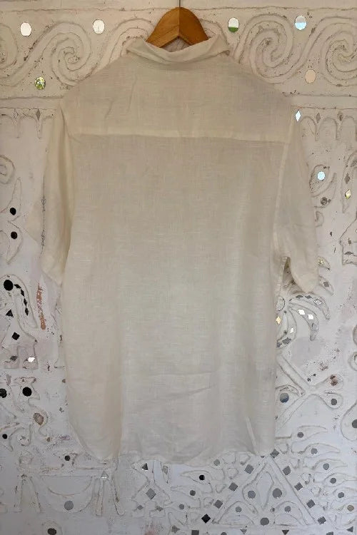 Okhai 'Reverence' Cotton Linen Blend Hand Embroidered Half Sleeves Shirt | Rescue