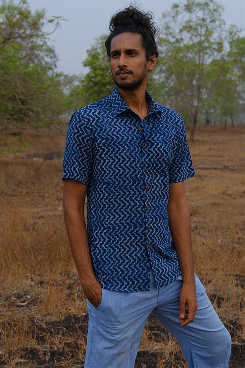 Ocean Lily Printed Pure Cotton Half Sleeves Shirt For Men Online