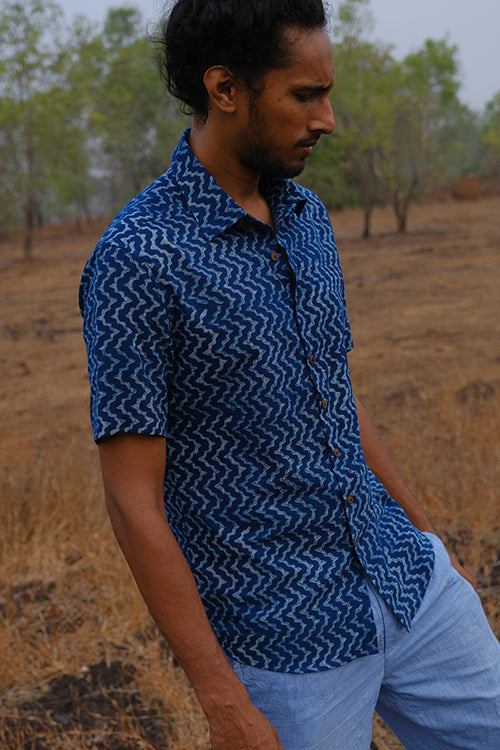 Ocean Lily Printed Pure Cotton Half Sleeves Shirt For Men Online