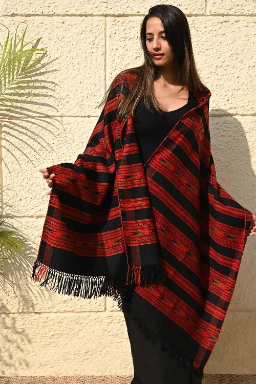 The ICH Exclusive, Soft Himachal Wool Pattu Stole - Crimson Trace