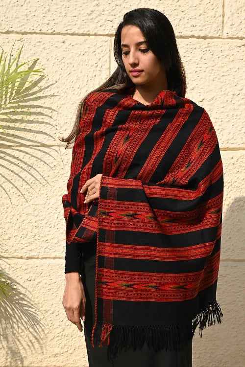 The ICH Exclusive, Soft Himachal Wool Pattu Stole - Crimson Trace