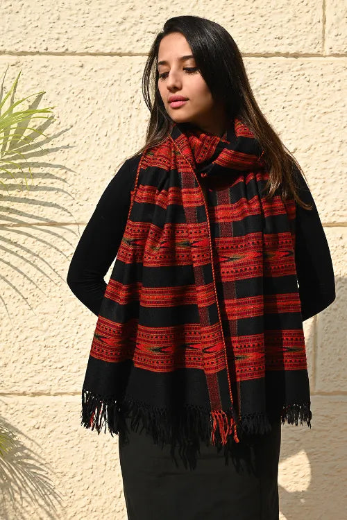 The ICH Exclusive, Soft Himachal Wool Pattu Stole - Crimson Trace