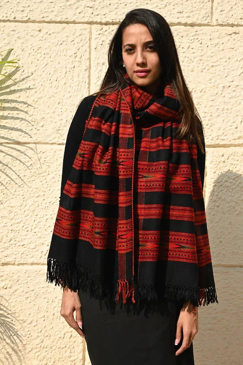 The ICH Exclusive, Soft Himachal Wool Pattu Stole - Crimson Trace