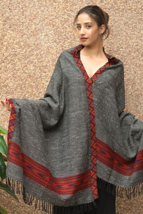 TICH Exclusive Soft Himachal Wool Stole - Grey Kinnauri