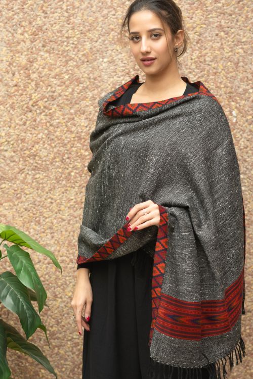 TICH Exclusive Soft Himachal Wool Stole - Grey Kinnauri