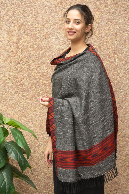 TICH Exclusive Soft Himachal Wool Stole - Grey Kinnauri