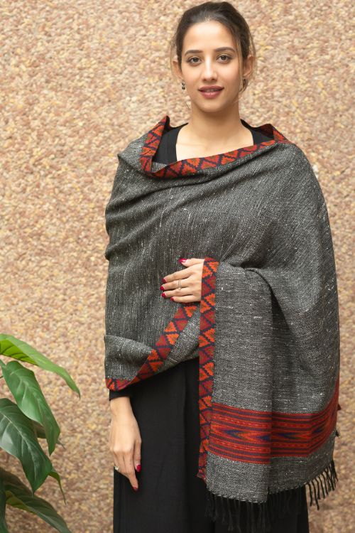 TICH Exclusive Soft Himachal Wool Stole - Grey Kinnauri